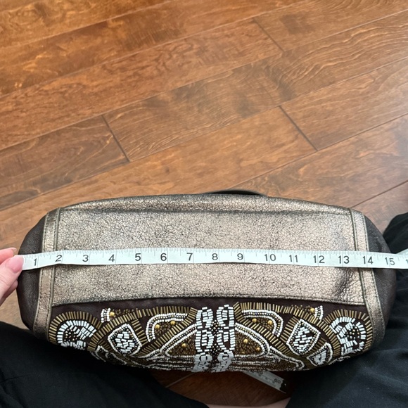 Isabella Fiore Anna Beaded Shoulder Bag Bronze Metallic Leather Boho Hobo - Picture 5 of 11